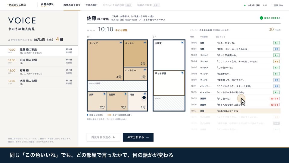 無人内見の声 → 関心のある所と次の一手（特許出願中）の画面
